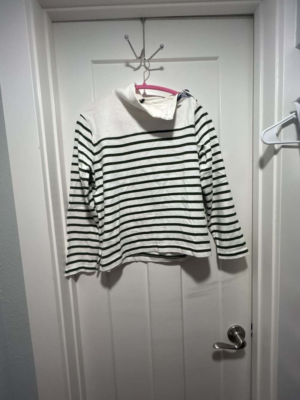 J.Crew Striped Button-Shoulder Turtleneck Size XS Green White